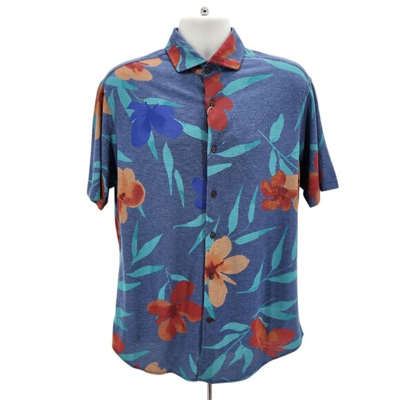 New Cremieux Mens Large Button Shirt Martinique Collection Tropical Floral Blue - Picture 1 of 10